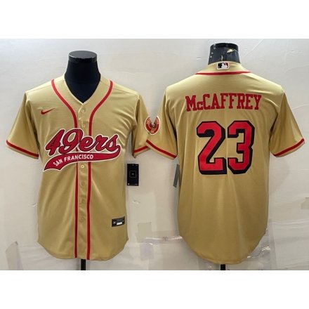 Men's San Francisco 49ers #23 Christian McCaffrey Red Gold With Patch Cool  Base Stitched Baseball Jersey on sale,for Cheap,wholesale from China