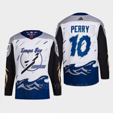 Tampa Bay Lightning #10 corey perry white blue 2022 reverse retro  primegreen jersey