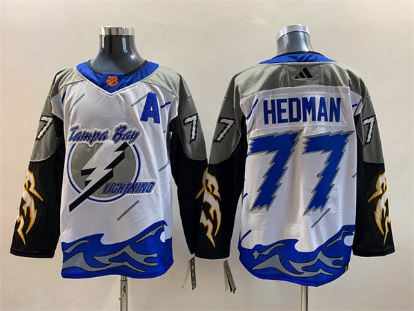 Tampa Bay Lightning #77 victor hedman white blue 2022 reverse retro  primegreen jersey