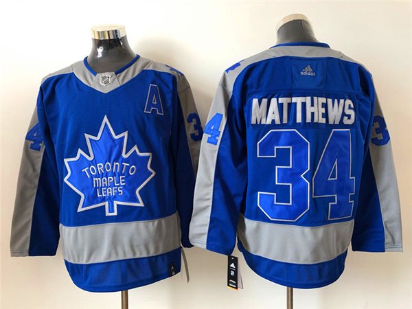 Toronto Maple Leafs #34 Auston Matthews Blue 2021 REVERSE RETRO JERSEYS