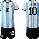 Argentina #10 Messi White Blue 2022 FIFA World Cup Home Soccer Jersey Suit