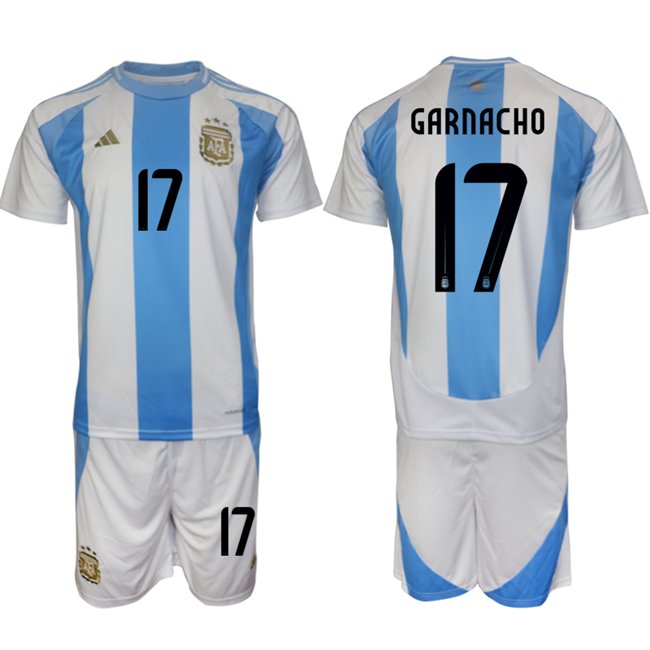 Argentina #17 Alejandro Garnacho White Blue 2024-25 Home Soccer Jersey Suit