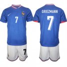France #7 Antoine Griezmann Blue 2024-25 Home Soccer Jersey Suit