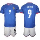 France #9 Olivier Giroud Blue 2024-25 Home Soccer Jersey Suit