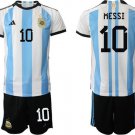 Men’s Argentina #10 Messi White Blue 3 Stars Home Soccer Jersey Suit