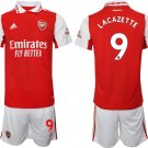 Men’s Arsenal F.C #9 Lacazette 2023 Red Home Soccer Jersey Suit
