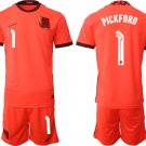 Men’s England #1 Pickford Orange Away Soccer Jersey Suit