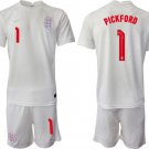 Men’s England #1 Pickford White Home Soccer Jersey Suit 1