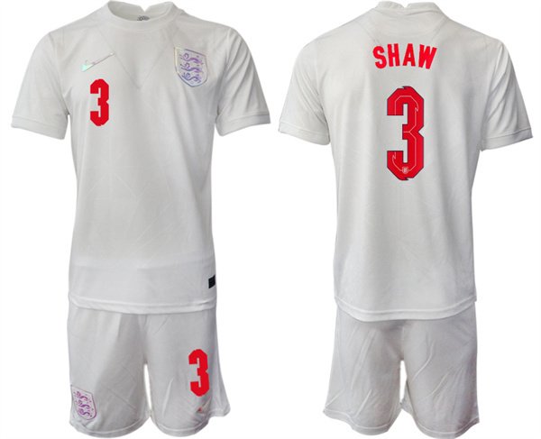 Men&acirc;��s England #3 Shaw White Home Soccer Jersey Suit 1