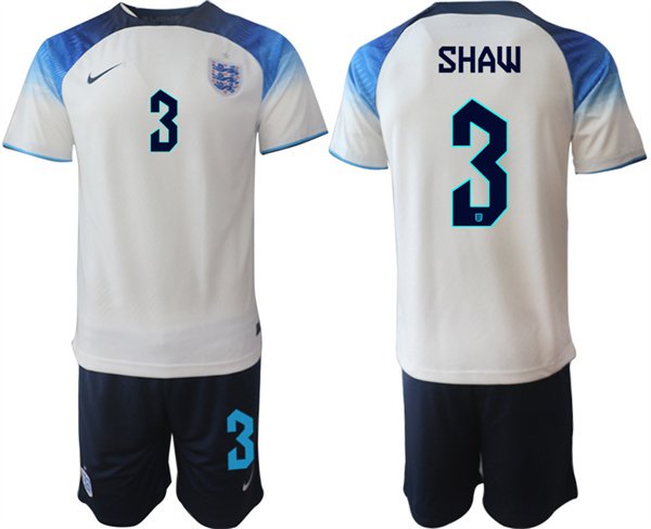 Men&acirc;��s England #3 Shaw White Home Soccer Jersey Suit