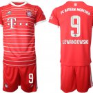 Men’s FC Bayern München #9 Robert Lewandowski 22 23 Red Home Soccer Jersey Suit