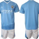 Men’s Manchester City Custom 2023 24 Blue Home Soccer Jersey Suit