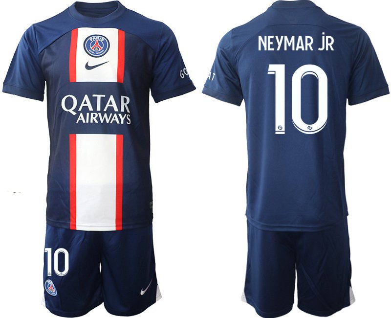 Men&acirc;��s Paris Saint-Germain #10 Neymar Jr 2023 Navy Home Soccer Jersey Suit