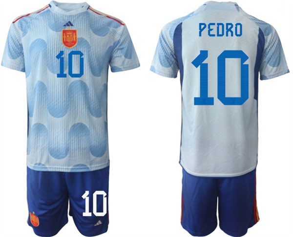 Men&acirc;��s Spain #10 Pedro Blue Away Soccer Jersey Suit