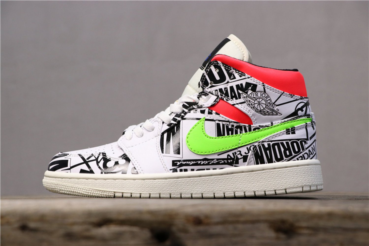 Air Jordan 1 Mid Print White Black Green Red