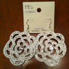 Crystal Studded Flower Earrings - White NEW