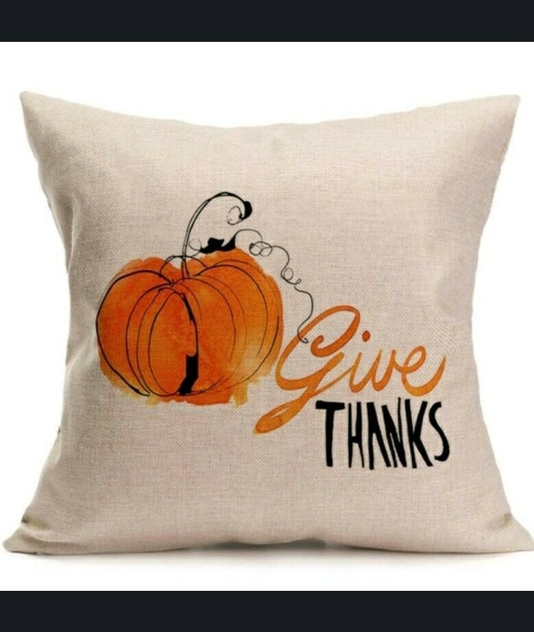 Pumpkin Linen Pillow Case. "Give Thanks"