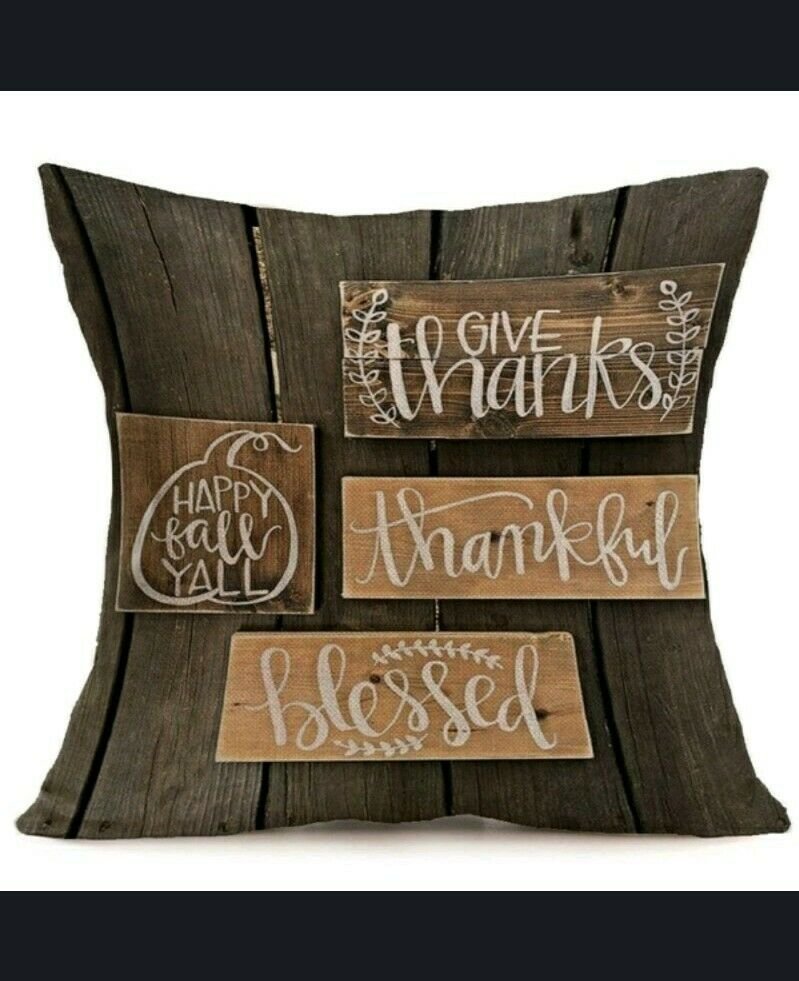 18"X18" Fall Linen Pillow Case "Give Thanks, Thankful, Blessed, Happy Fall...