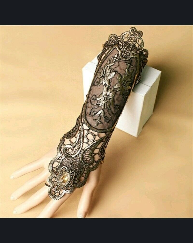 Women's Black Steampunk Gloves 10.24" X 2.95" Fits Most Polyester Lace