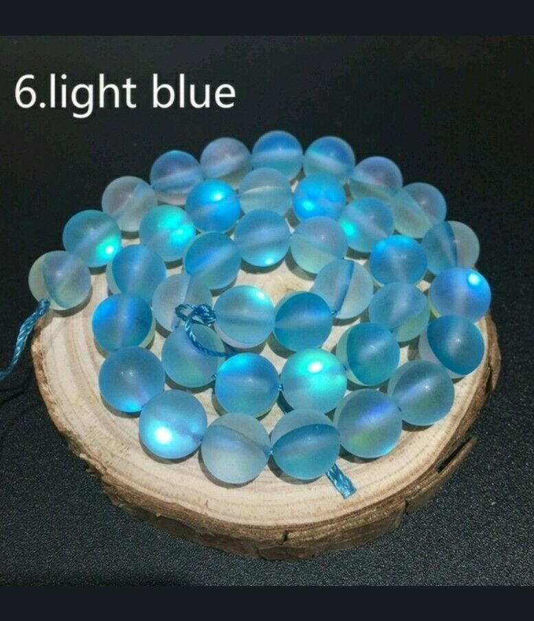 6mm Light Blue Dull Frosted Round Crystal Beads. 60/ 15" Strand