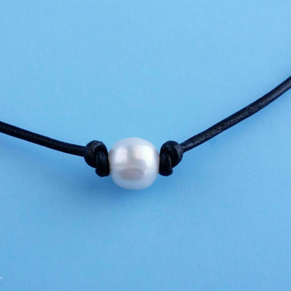 11-12mm Freshwater Pearl Chocker 16" Leather Cord