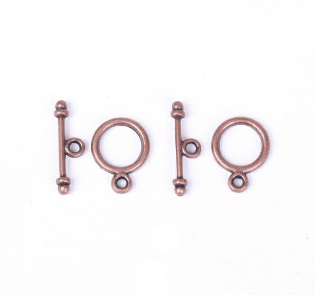 30 Sets Antique Copper Rose Toggle Clasps 7mm x 15mm