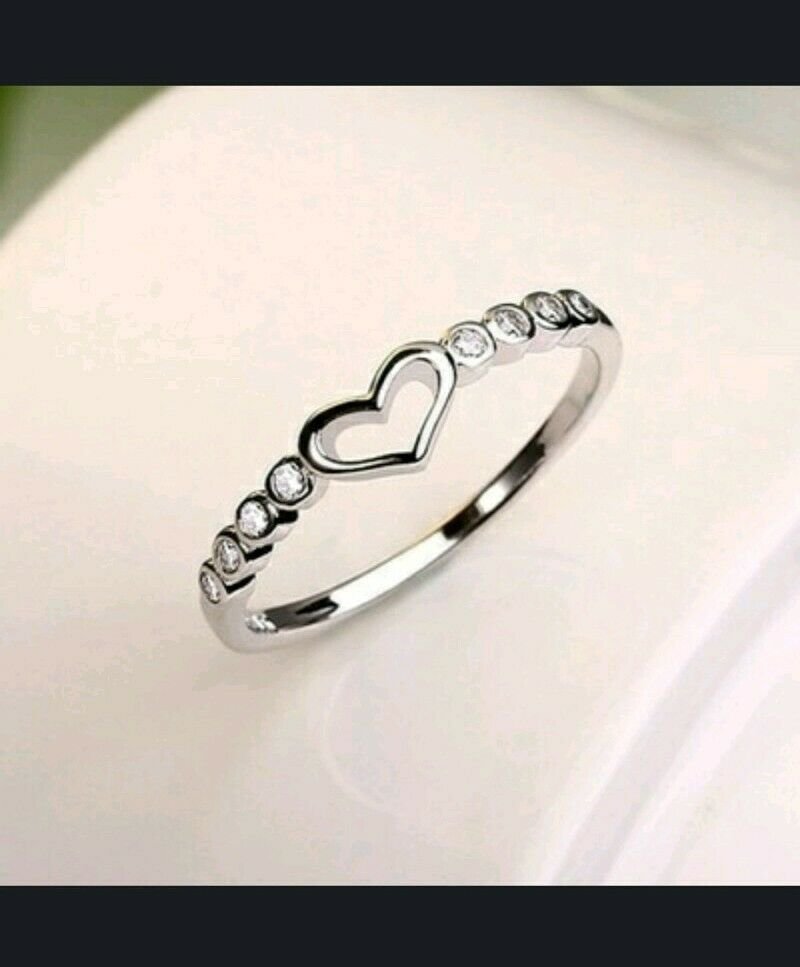 Sterling Silver CZ Heart Ring Sizes 5 6 7 8 9 10 11 12