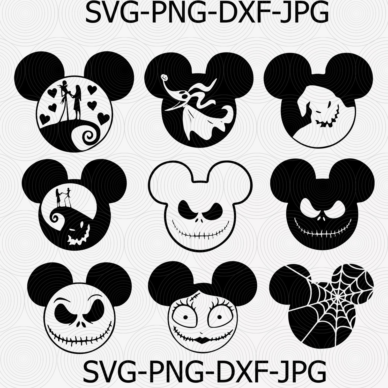 The nightmare Before christmas Svg Jack Skeleton PNG SVG Silhouette, mickey head Bundle Png