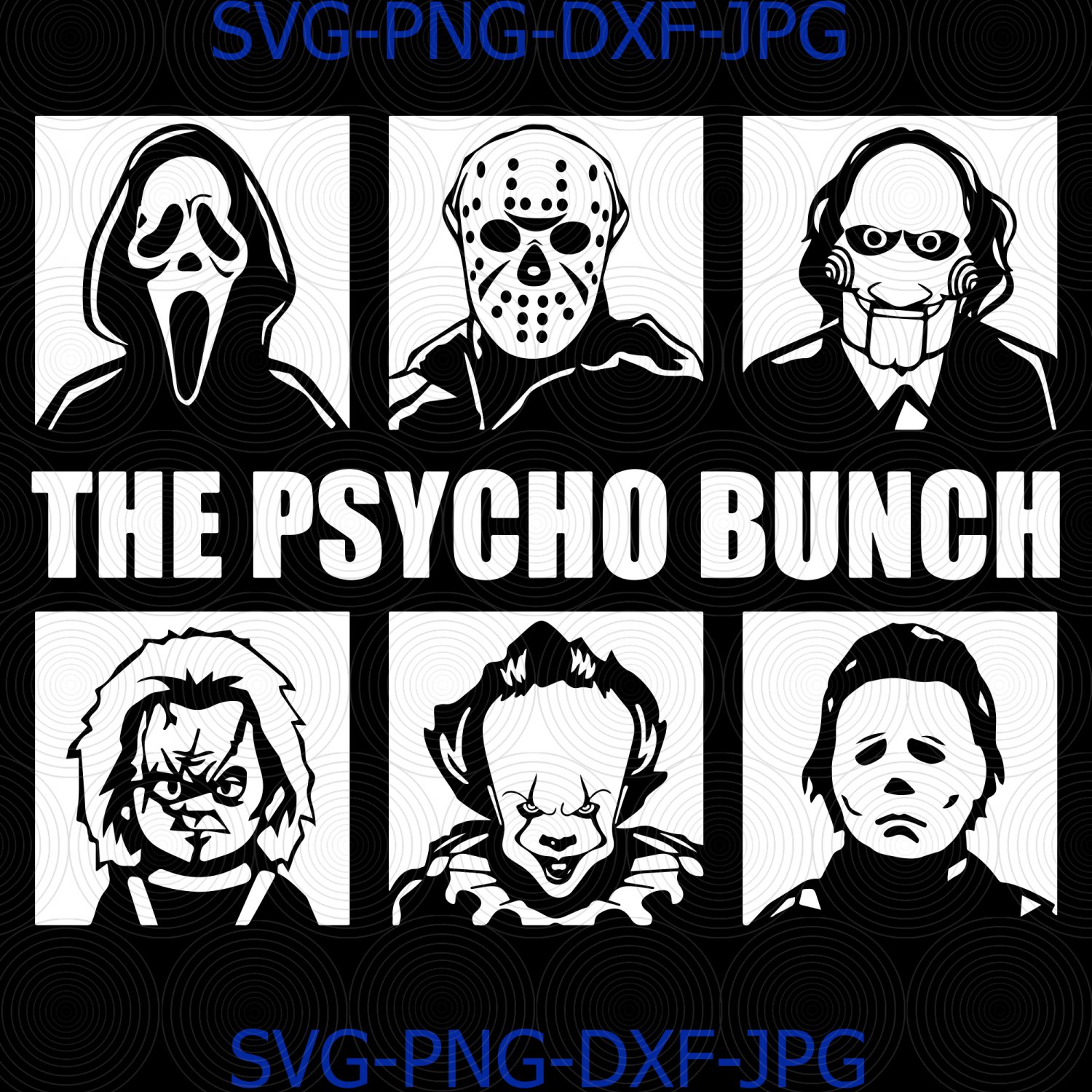 The Psycho Bunch Movie Creepy Halloween Horror Friends Team SVG PNG ...