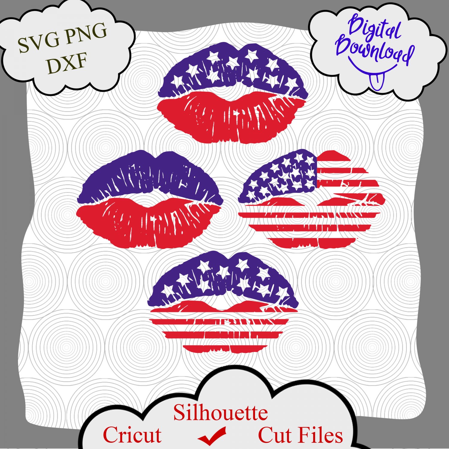 American Lips Svg Flag Lips Svg Bundle Svg Patriotic Kiss Svg Red White And Blue Lip Svg