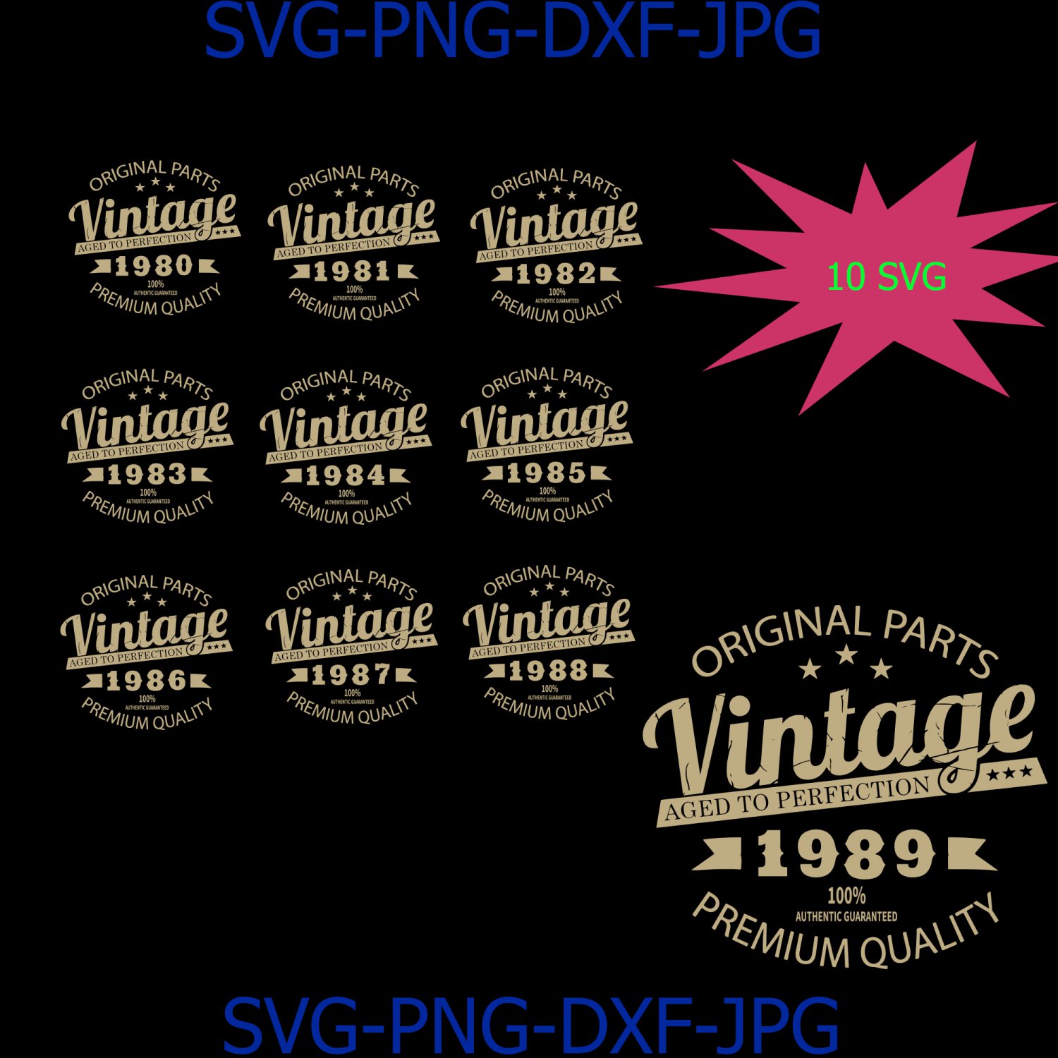 Download Vintage Birthday 1980-1989 Svg Cut File, Aged to ...