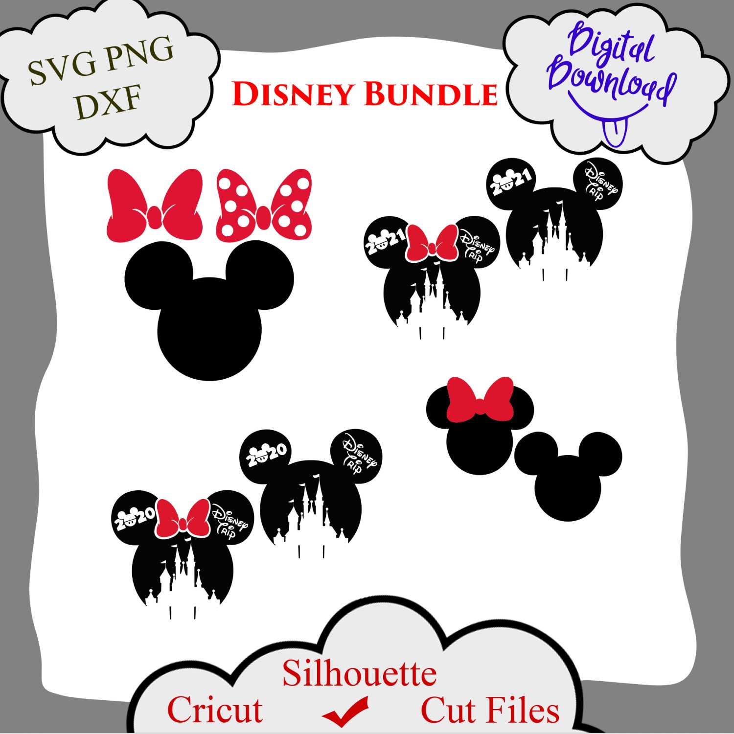 Bundle Minnie SVG, Disney trip 2020 svg, Disney 2020, Minie face svg, Mickey Cutting File