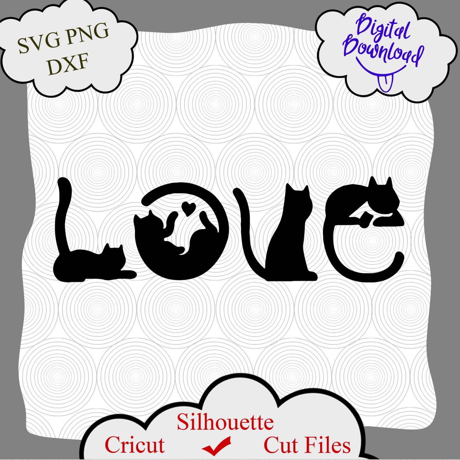 Cat's Love Design digital file, cat svg, cat love logo, funny cat svg, lover cat design, cat png