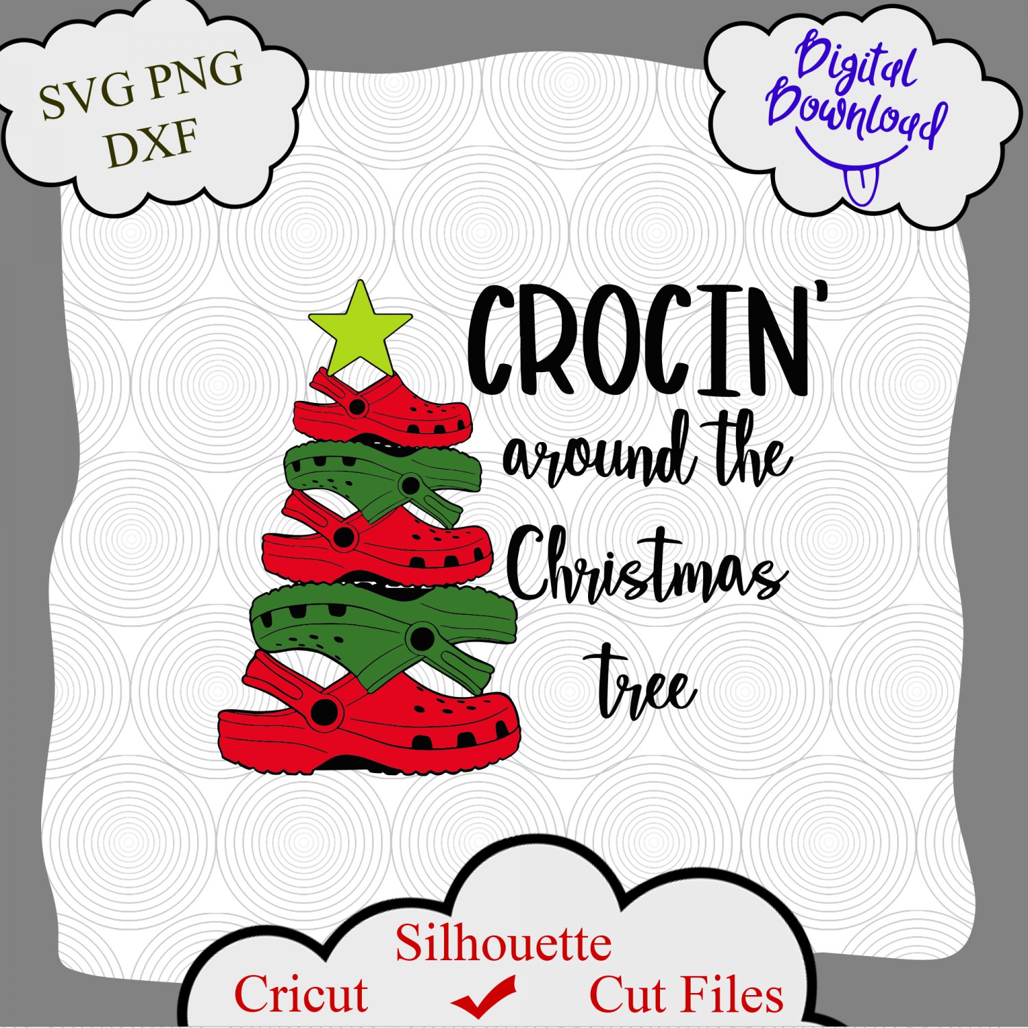 Crocin' around the Christmas tree svg, funny holiday Crocs svg, crocs cut file, Christmas tree svg