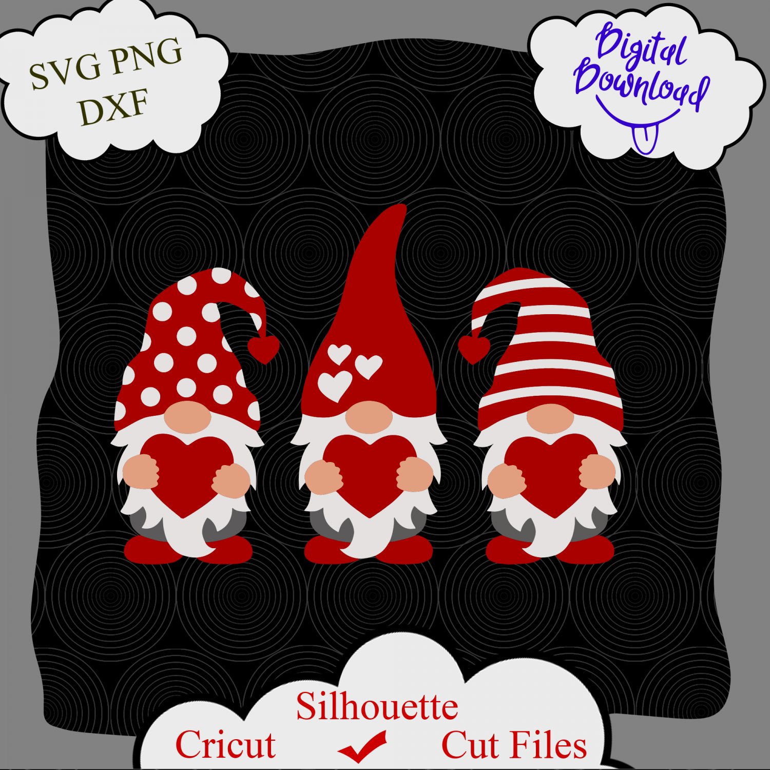 Valentines Day svg, Three Gnomes svg, Gnomes svg, Gnome svg, Valentine svg, Hearts svg