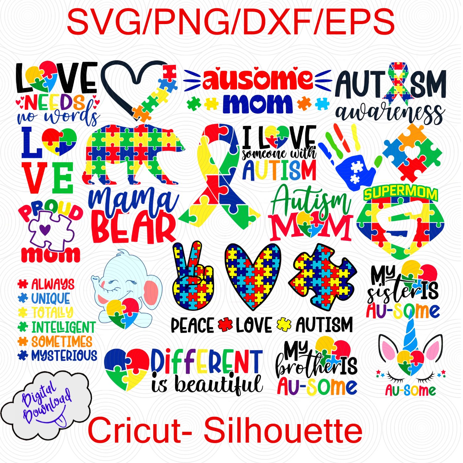 Autism SVG Bundle, Autism Svg, Autism Awareness Svg, Autism Love Svg, Autism Mom Svg