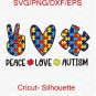 Peace Love Autism svg, Autism Mom svg, Autism Heart svg, Awareness,Puzzle svg, Silhouette