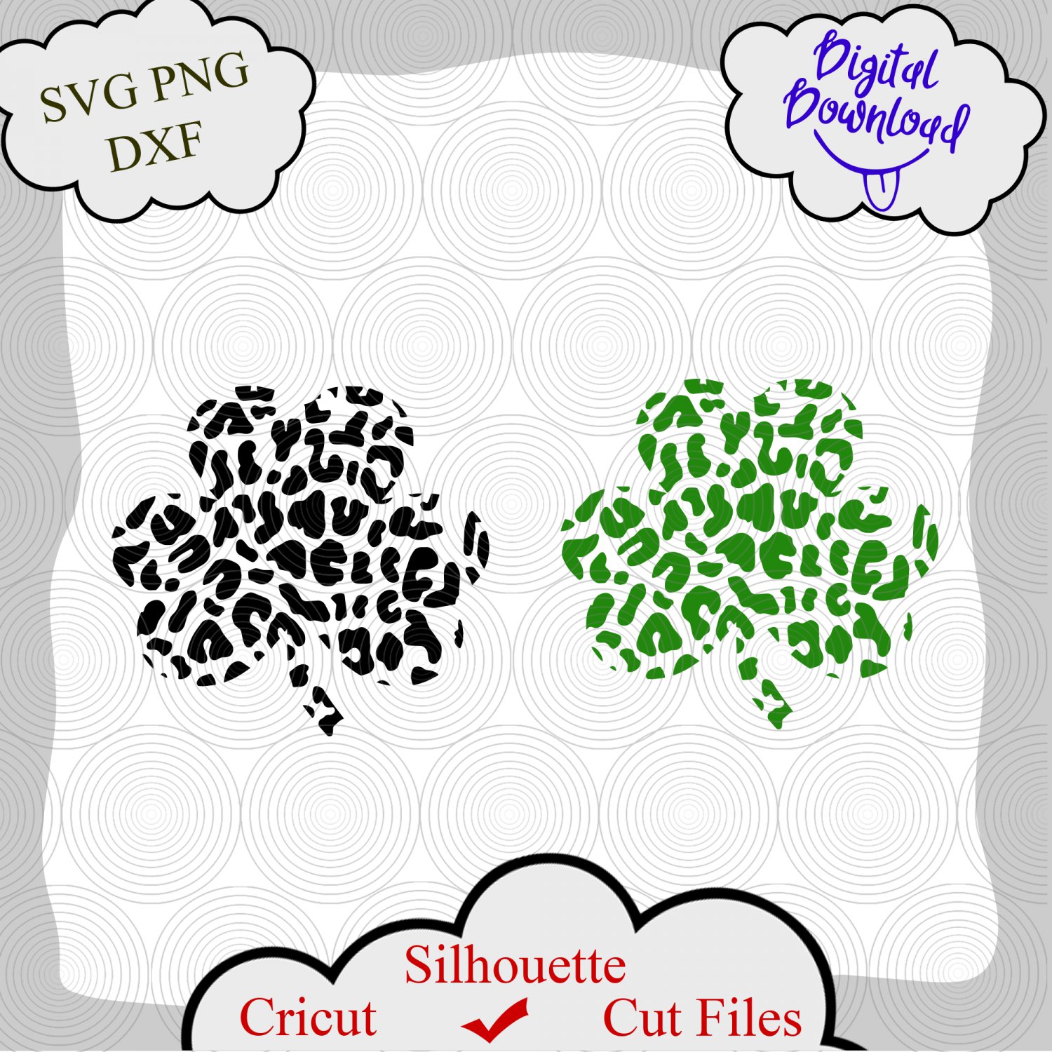 Leopard Shamrock SVG, St Patricks day svg, Clover svg, Leopard Shamrock png Svg Digital File