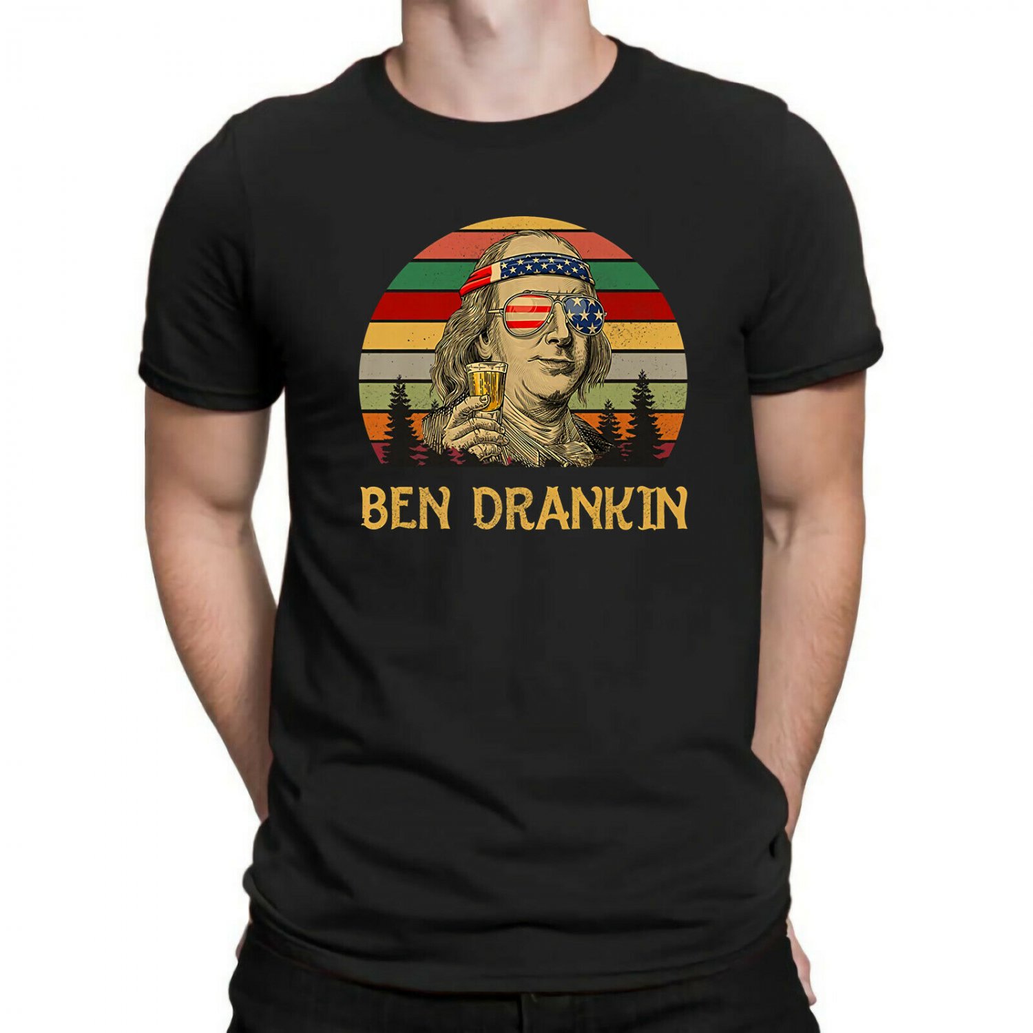 Benjamin Ben Drankin Vintage Men's T-Shirt 4th of July Shirts Funny Benjamin Tee