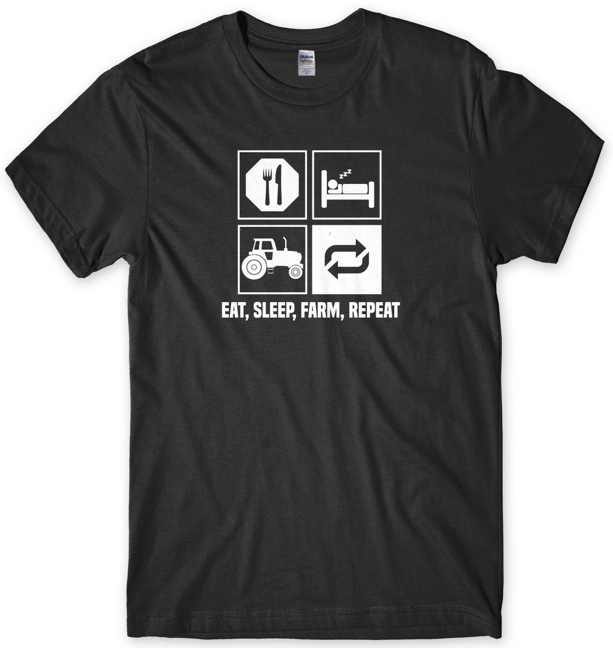 Eat Sleep Farm Repeat Funny Mens Unisex T-Shirt Gildan G500 Tee