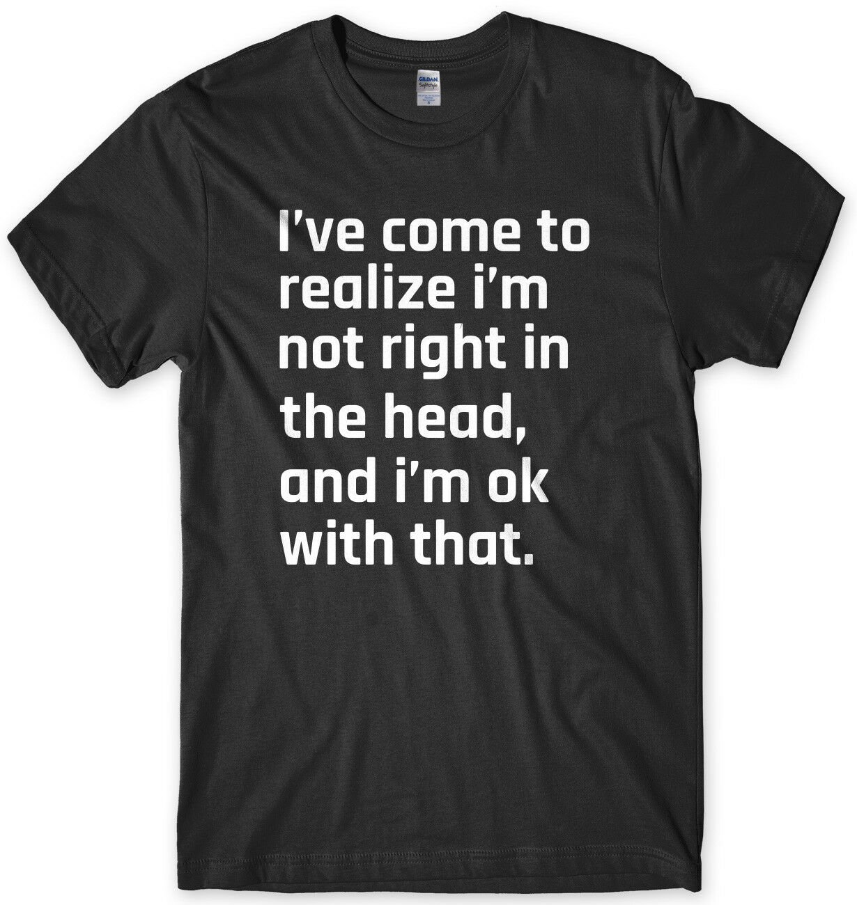 I've Come To Realize I'm Not Right In The Head Mens Funny Unisex T-Shirt Gildan G500 Tee
