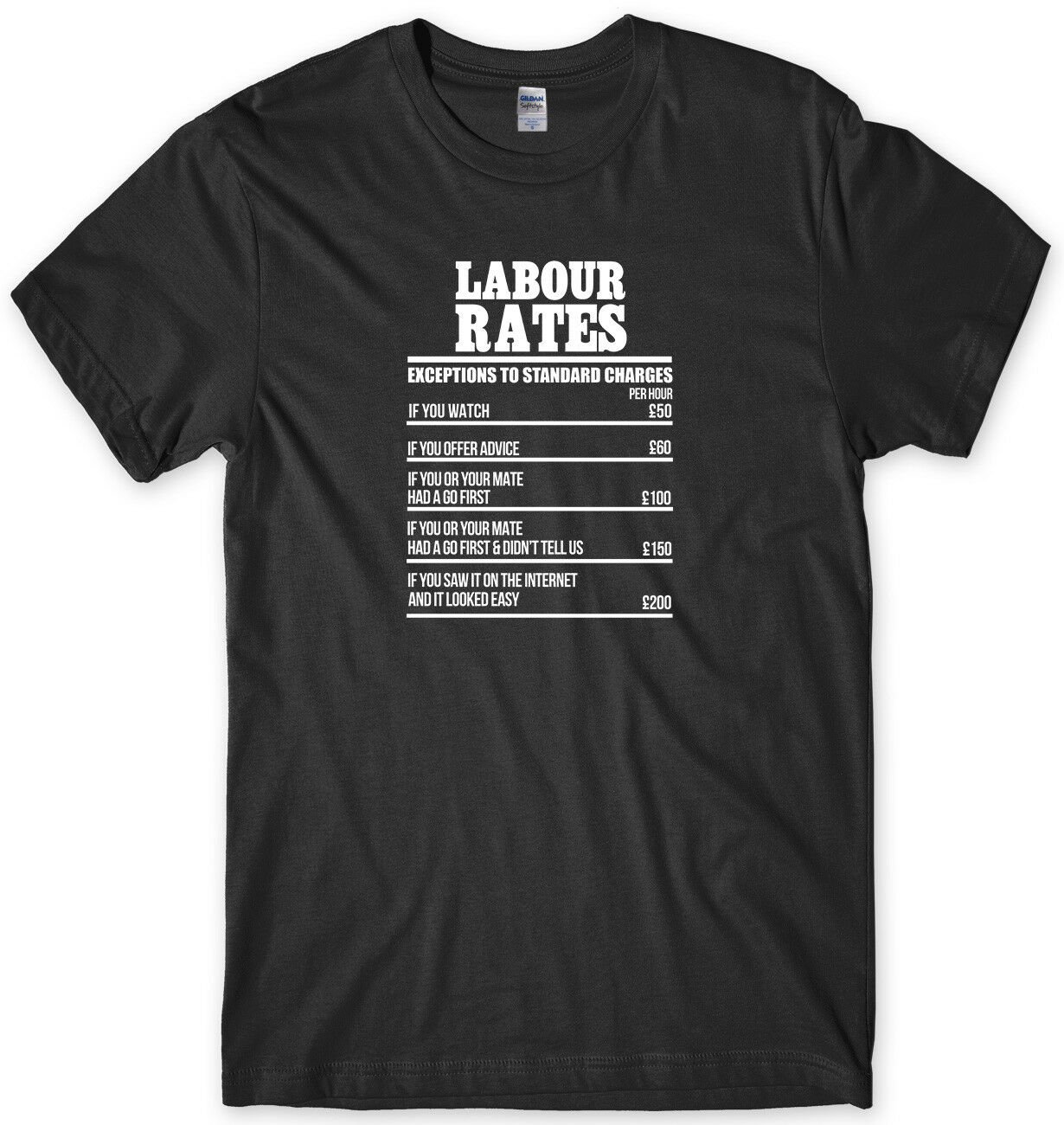 Labour Rates Builder Brickie Labourer Mens Funny Unisex T-Shirt Gildan G500 Tee