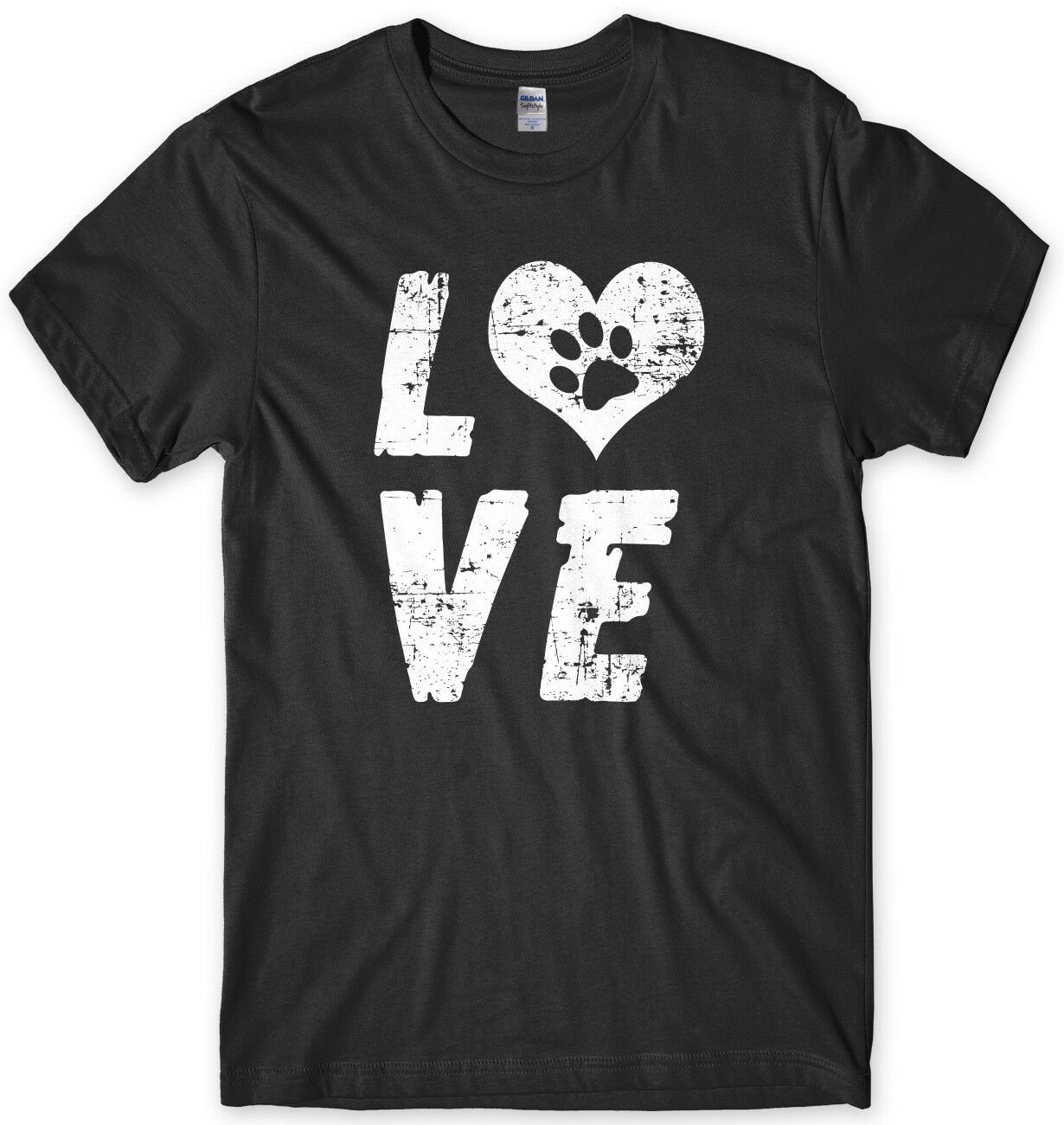 Love Dogs Paw Print Love Heart Mens Funny Unisex T-Shirt Gildan G500 Tee