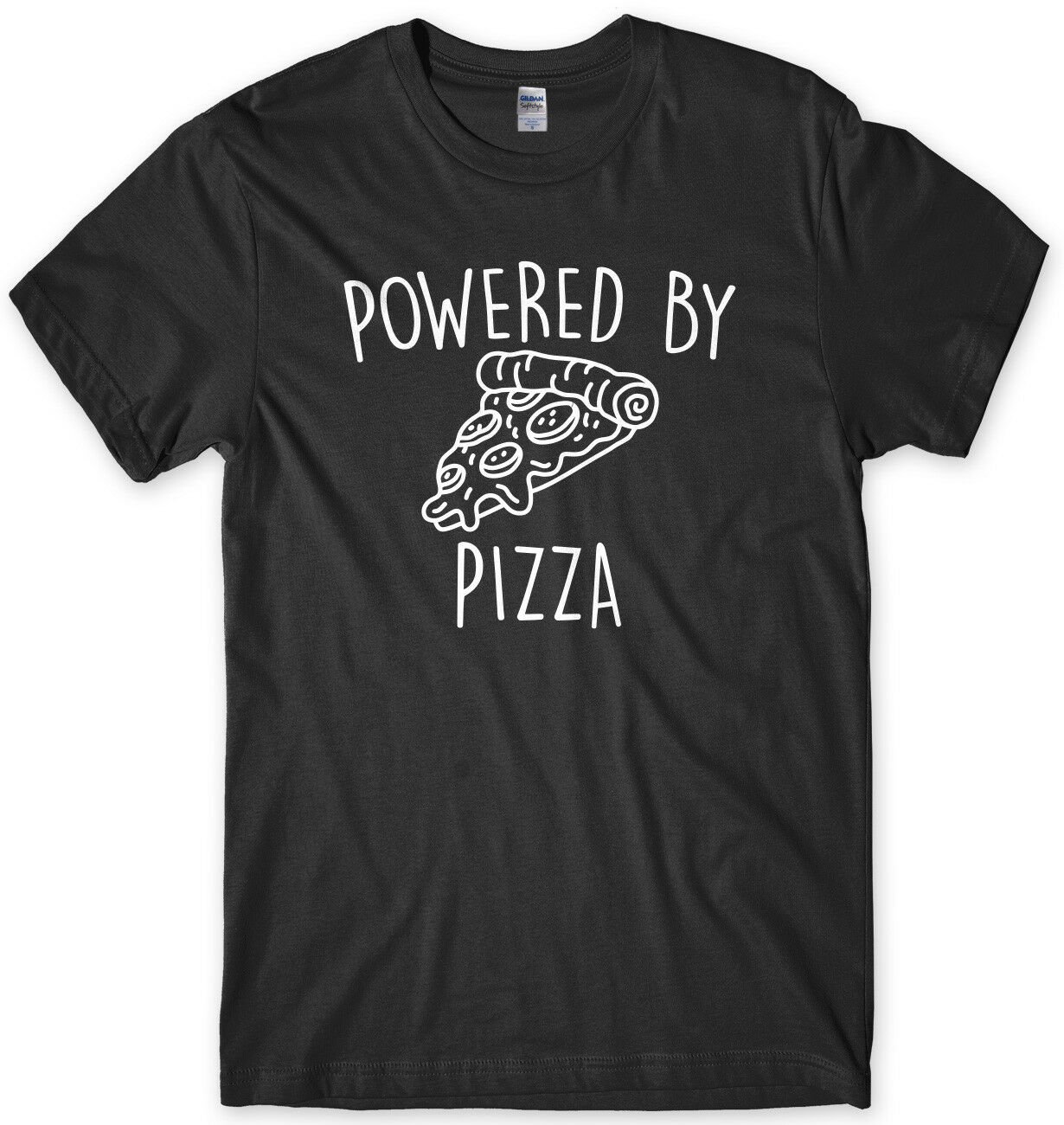 Powered By Pizza Funny Mens Unisex T-Shirt Gildan G500 Tee
