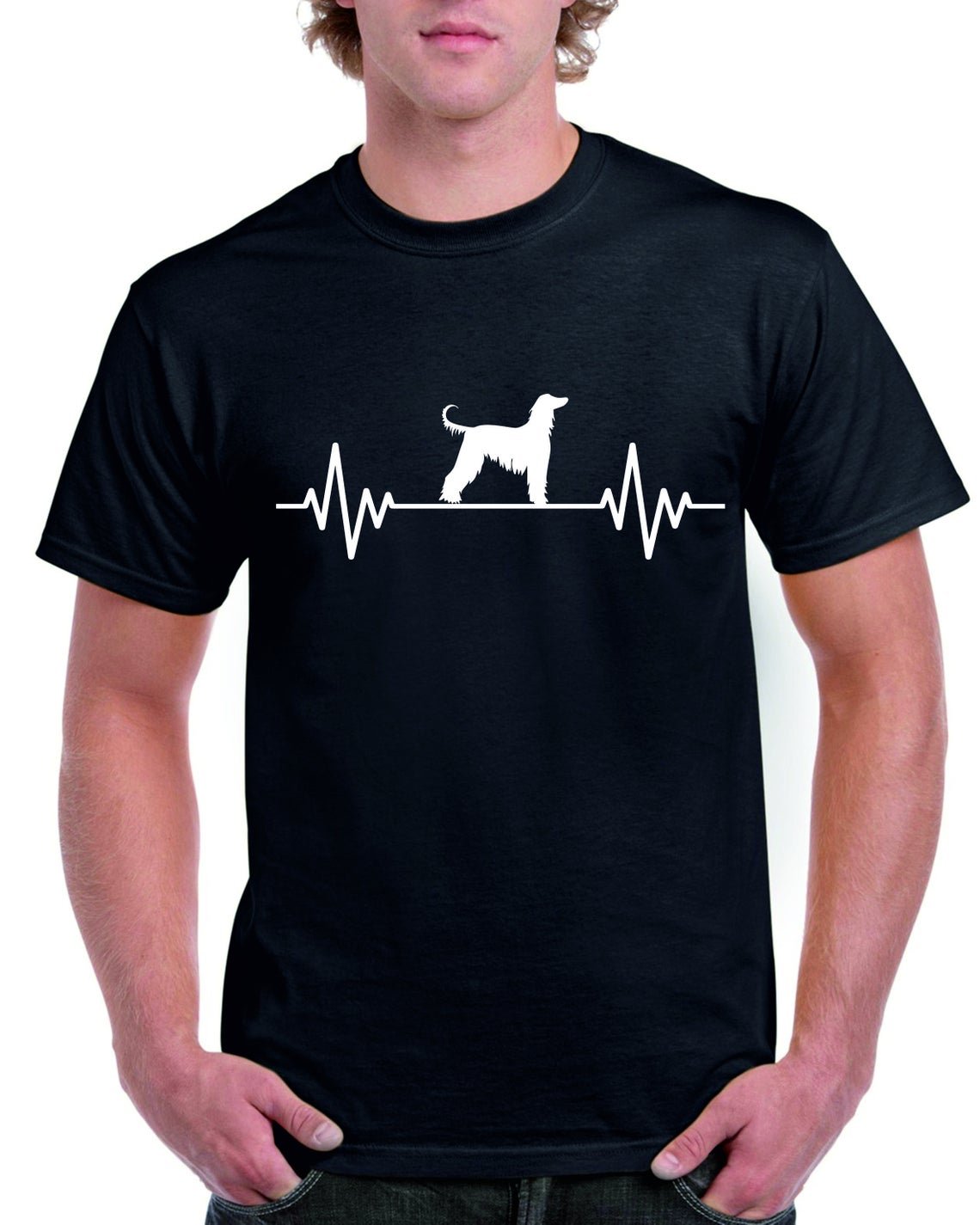 Heart Beat Rate Pulse Afghan Hound Dog Walking Gift Unisex Mens Womens T Shirt