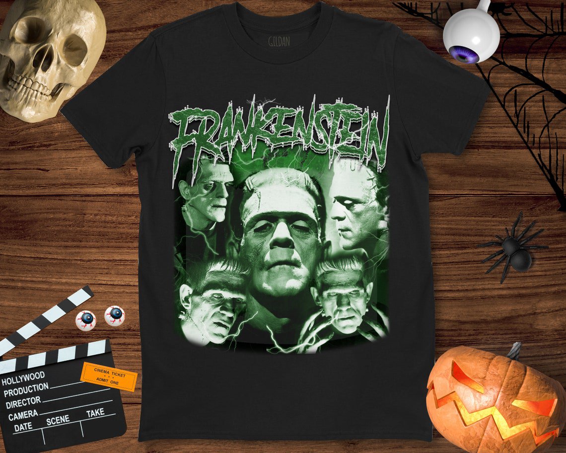 Frankenstein Horror Face Poster Halloween Unisex Gift T-Shirt
