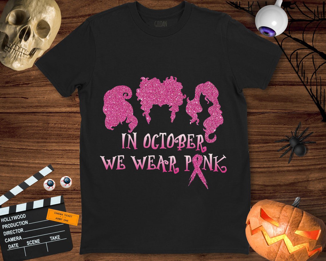 Halloween Hocus Pocus in October We Wear Pink Breast Cancer Unisex Gift T-Shirt