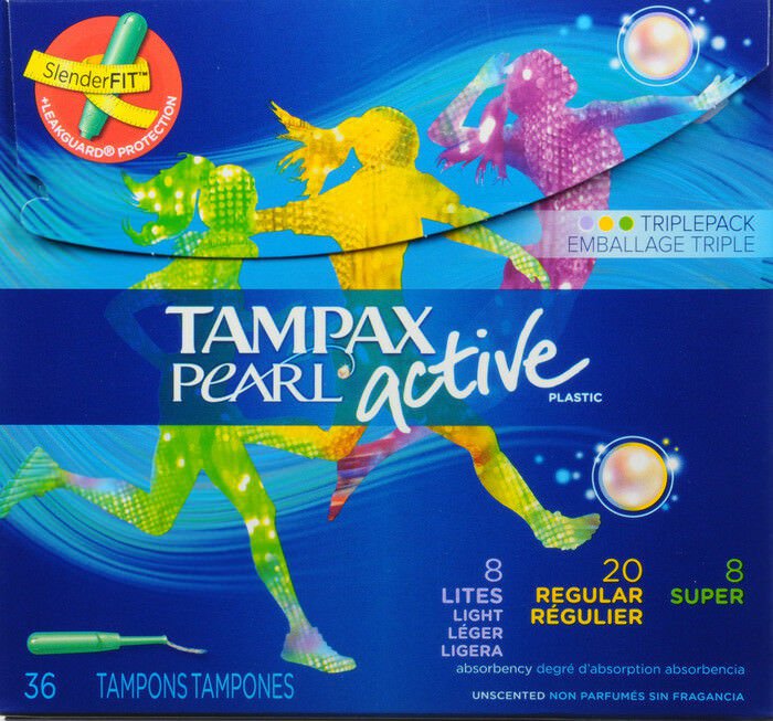 Tampax Pearl Active Triple Unscented Plastic Tampon Variety Pack, 34 Count