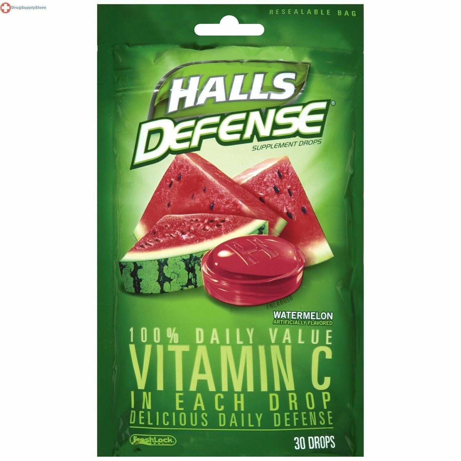 Halls Defense Vitamin C Supplement Drops, Watermelon 30 ea