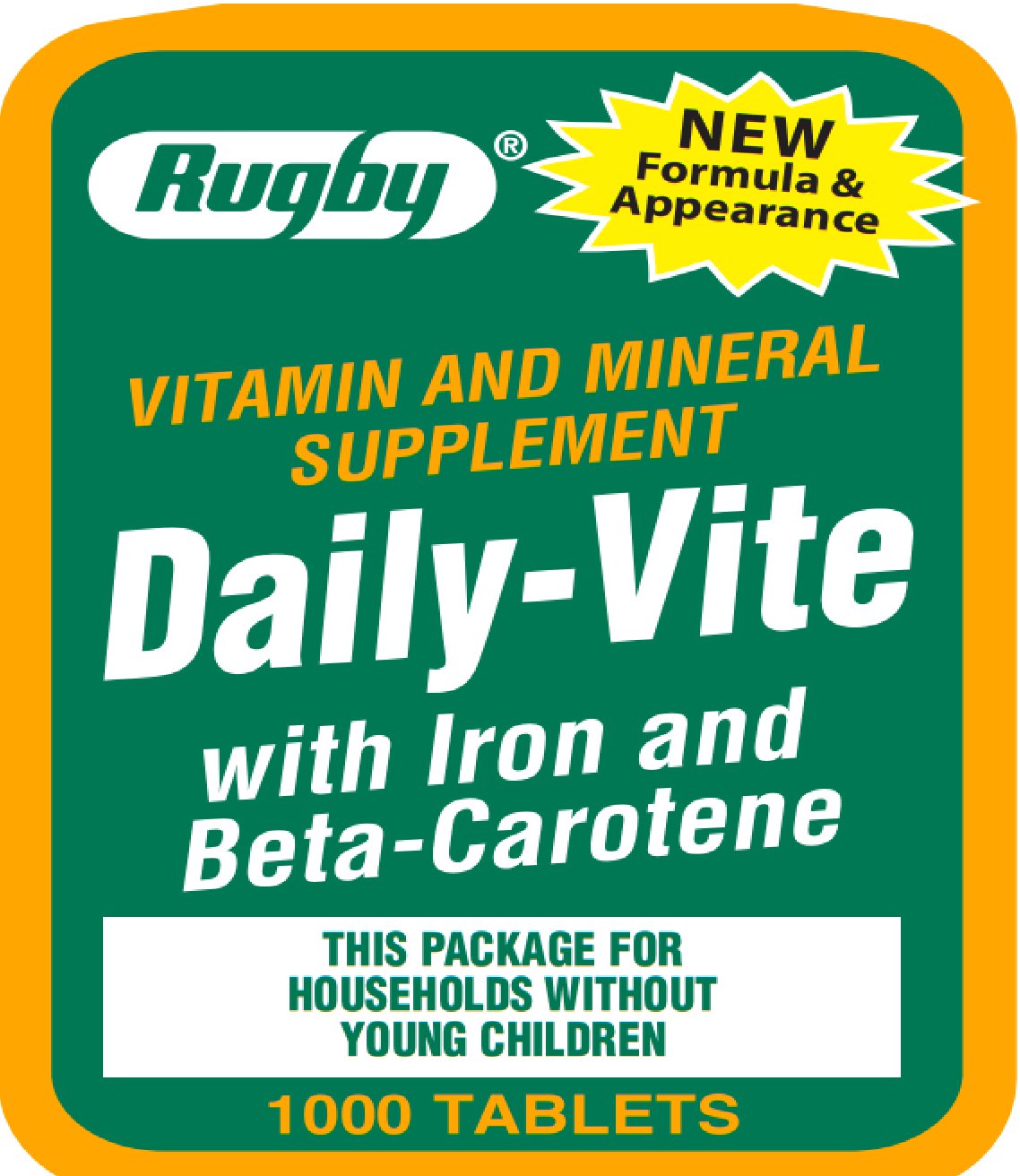 Rugby Daily Vite with Iron and Beta Carotene 1000 Tablets, Vitamin ...